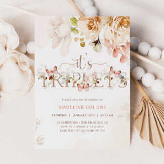Invitation Fleur sauvage Baby in Bloom TRIPLETS Baby shower