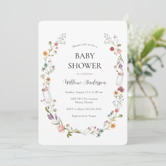 Invitation fleur sauvage Baby shower (Debout devant)