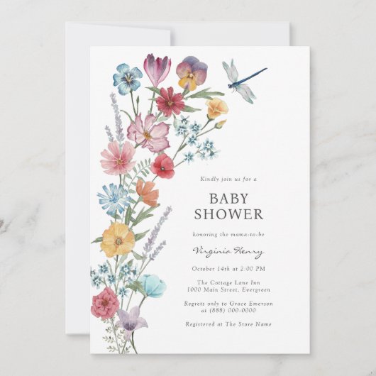 Invitation fleur sauvage Baby shower (Devant)