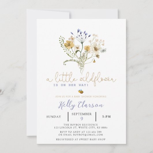 Invitation fleur sauvage Baby shower (Devant)