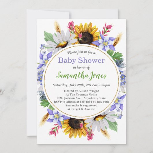 Invitation fleur sauvage Baby shower (Devant)