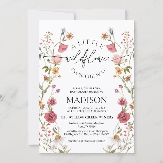 Invitation fleur sauvage Baby shower (Devant)