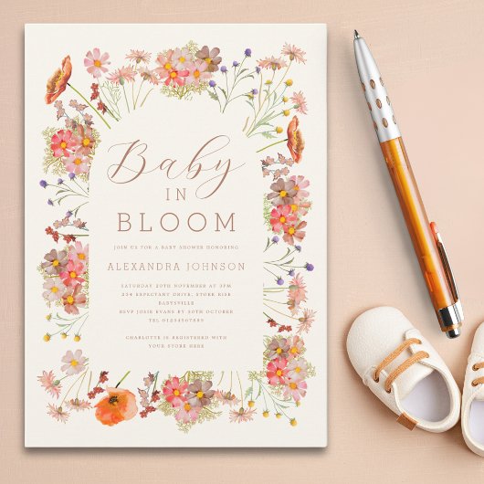 Invitation Fleur sauvage Baby shower d'automne neutre selon l