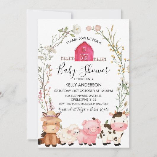 Invitation Fleur sauvage Baby shower de couronne (Devant)