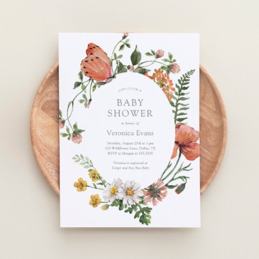 Invitation fleur sauvage Baby shower fille