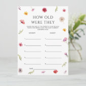 Invitation Fleur sauvage Baby shower Guides Age Game Card (Debout devant)