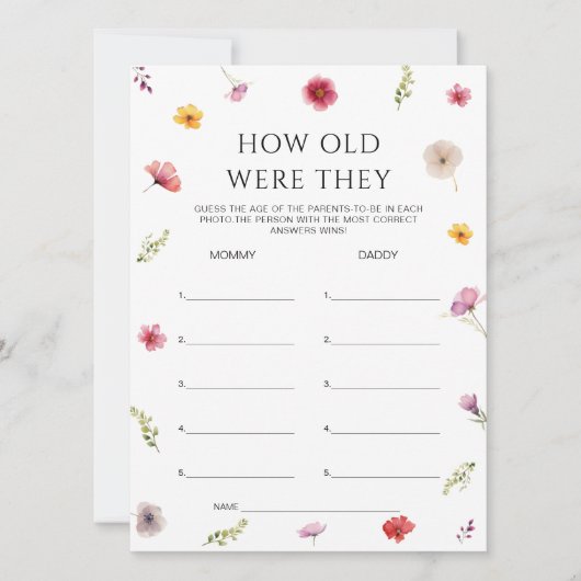 Invitation Fleur sauvage Baby shower Guides Age Game Card (Devant)