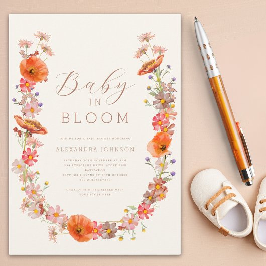 Invitation Fleur sauvage Baby shower neutre