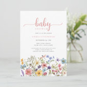 Invitation fleur sauvage Baby shower rose (Debout devant)