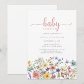 Invitation fleur sauvage Baby shower rose (Devant / Derrière)