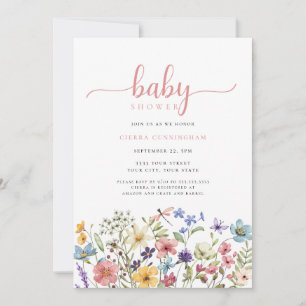 Invitation fleur sauvage Baby shower rose
