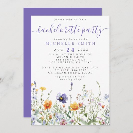Invitation Fleur sauvage Bachelorette (Devant / Derrière)