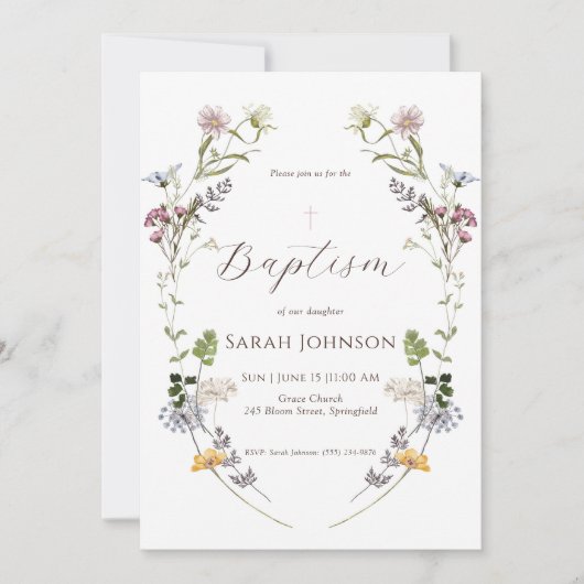 Invitation fleur sauvage Baptême (Devant)