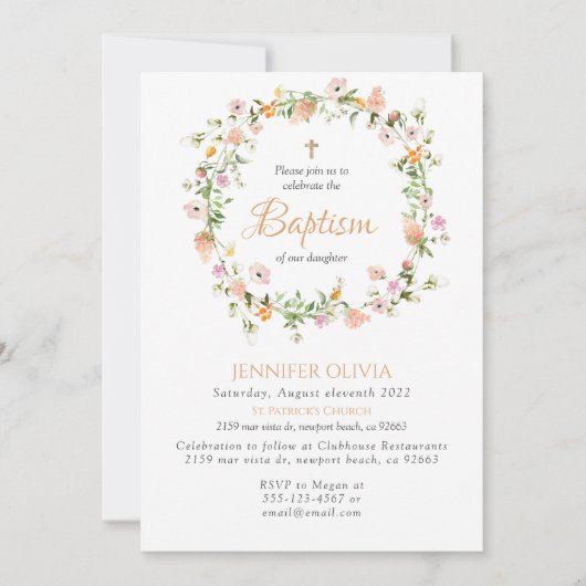 Invitation fleur sauvage Baptême (Devant)