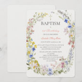 Invitation Fleur sauvage Baptême Boho Girl (Devant / Derrière)