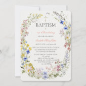 Invitation Fleur sauvage Baptême Boho Girl (Devant)