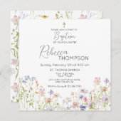 Invitation fleur sauvage Baptême fille (Devant / Derrière)