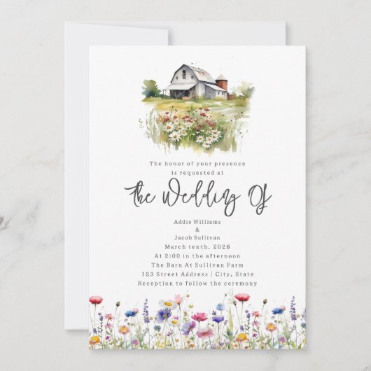 Invitation Fleur sauvage Barn Rustic Mariage (Devant)
