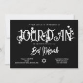 Invitation Fleur sauvage Bat mitzvah noir moderne (Devant)