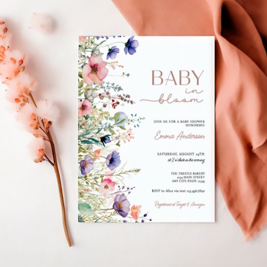 Invitation Fleur sauvage bébé dans le Baby shower en fleurs