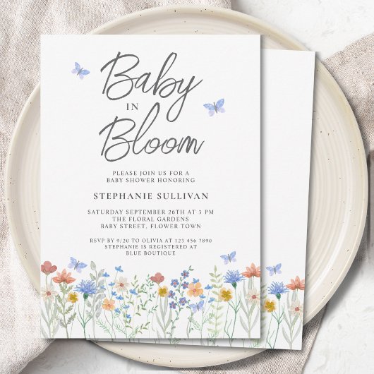Invitation Fleur sauvage bébé dans le Baby shower en fleurs