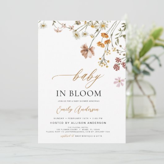 Invitation Fleur sauvage bébé dans le Baby shower en fleurs (Debout devant)