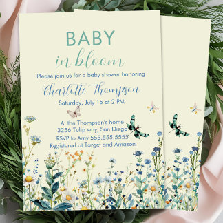 Invitation Fleur sauvage bébé en baby shower fleuri