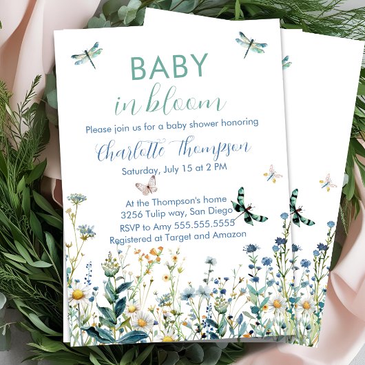 Invitation Fleur sauvage bébé en baby shower fleuri