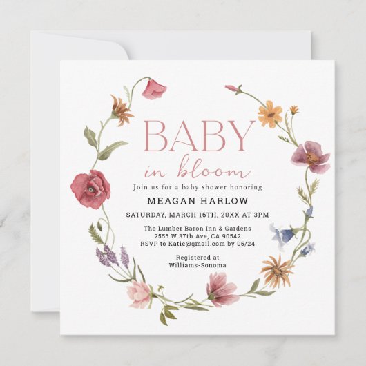 Invitation Fleur sauvage Bébé En Fleur Baby shower Fille (Devant)