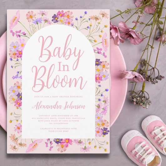 Invitation Fleur sauvage bébé en fleur Baby shower fille