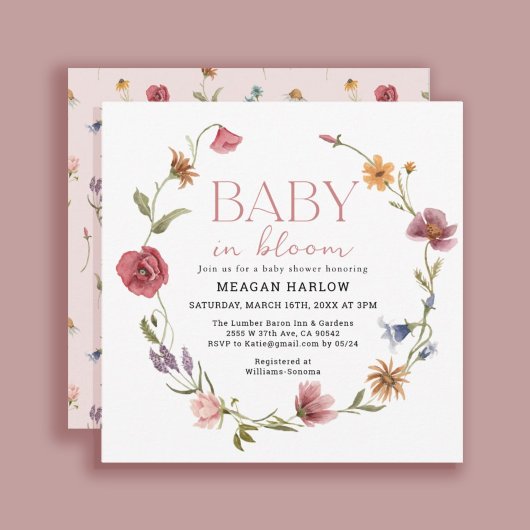 Invitation Fleur sauvage Bébé En Fleur Baby shower Fille