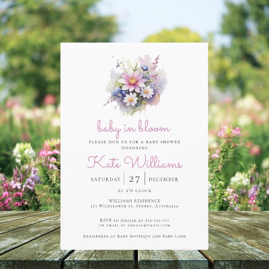 Invitation Fleur sauvage bébé en fleurs aquarelle fleurie