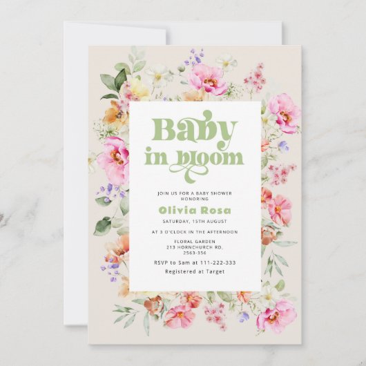 Invitation Fleur sauvage bébé en fleurs bébé fille douche (Devant)