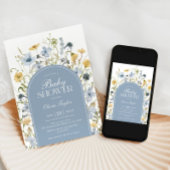 Invitation Fleur sauvage bébé garçon douche bleu