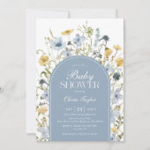 Invitation Fleur sauvage bébé garçon douche bleu (Devant)
