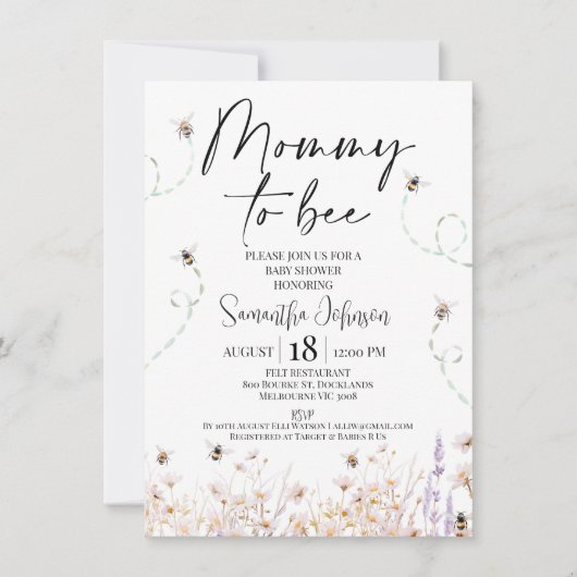 Invitation Fleur sauvage Bees maman à Bee Baby shower (Devant)