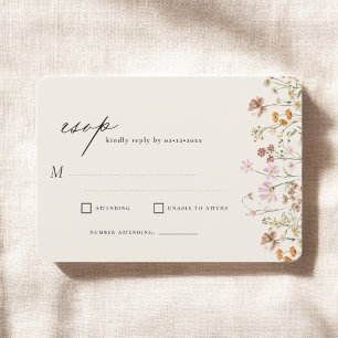 Invitation Fleur sauvage Beige Boho Jardin Mariage RSVP