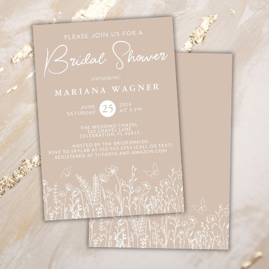 Invitation Fleur sauvage Beige Douche nuptiale