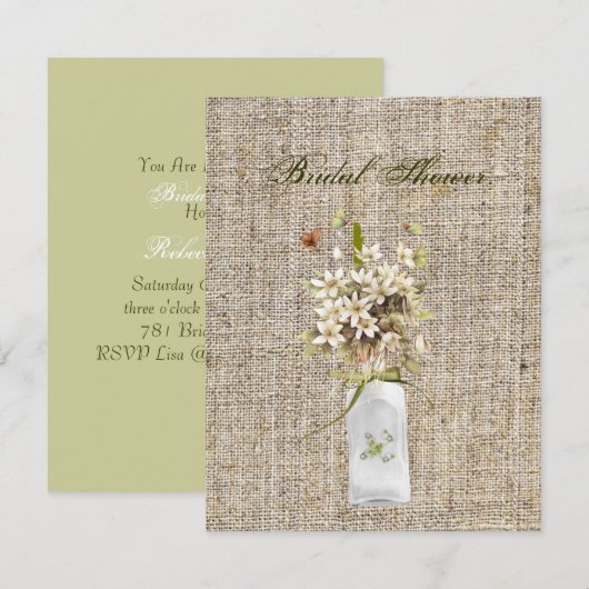 Invitation fleur sauvage beige hippie bohème mariage burlap (Devant / Derrière)