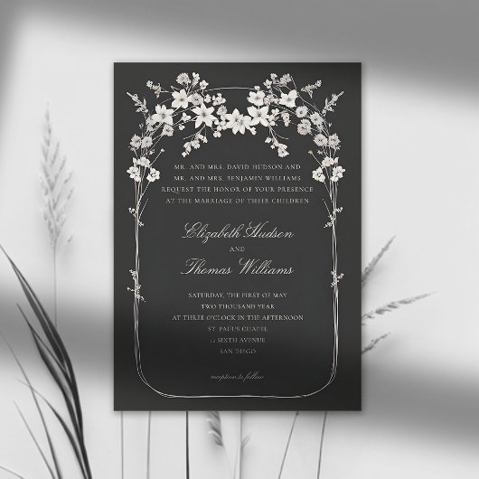 Invitation Fleur sauvage Black Boho Arch Mariage de script of
