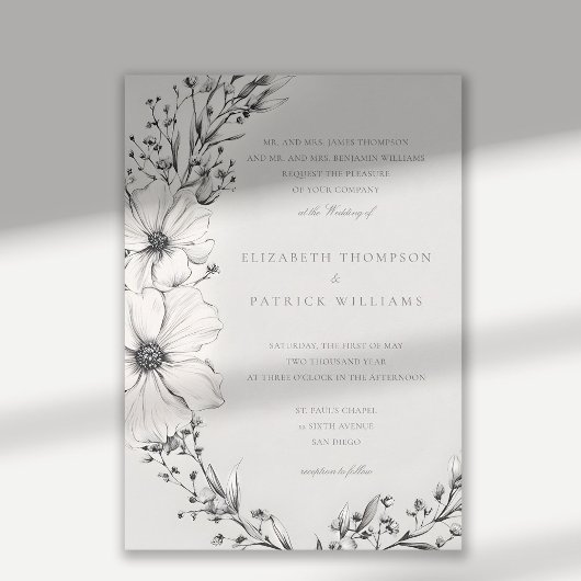 Invitation Fleur sauvage Black Ivory Formel Mariage tradition