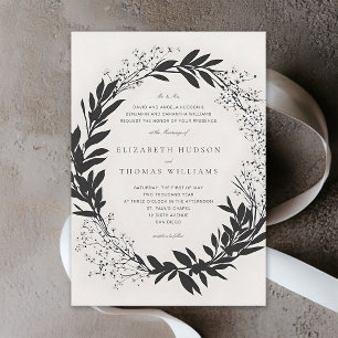Invitation Fleur sauvage Black Ivory Moderne Mariage officiel