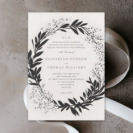 Invitation Fleur sauvage Black Ivory Moderne Mariage officiel