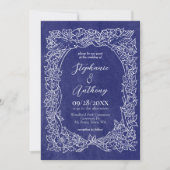 Invitation Fleur sauvage blanc bleu de la marine texturé Mari (Devant)
