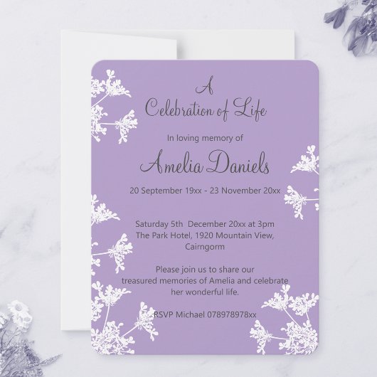 Invitation Fleur sauvage blanc Célébration de la vie Faire-pa