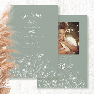 Invitation Fleur sauvage blanc Sage Green Enregistrer le Mari
