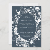 Invitation Fleur sauvage blanc Silhouette Mariage bleu marine (Devant)