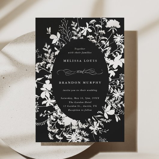 Invitation Fleur sauvage blanc Silhouette Mariage noir