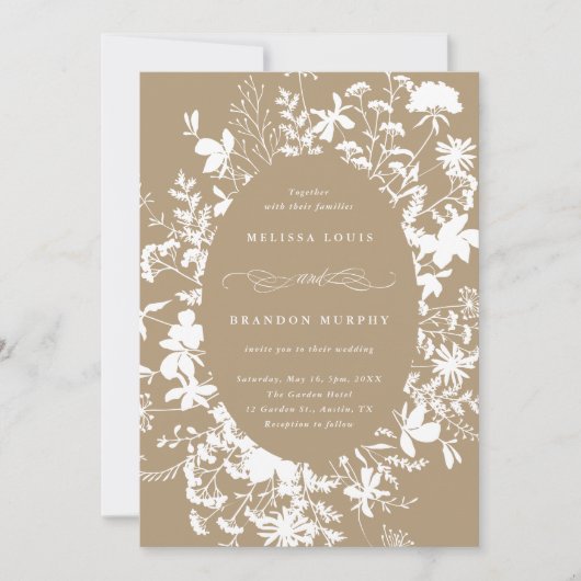 Invitation Fleur sauvage blanc Silhouette Mariage Tan (Devant)