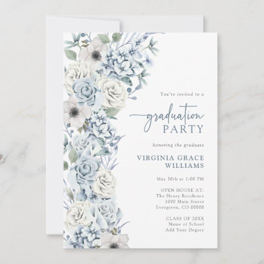 Invitation Fleur sauvage bleu (Devant)